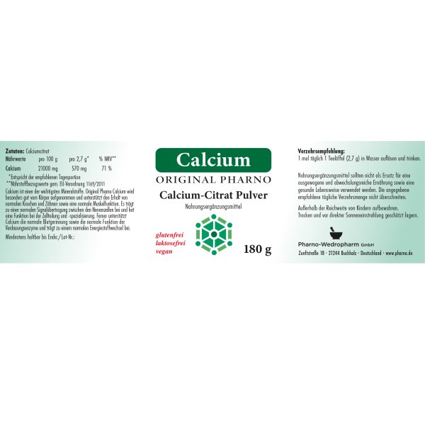 Calcium-Citrat Pulver 180g Etikett